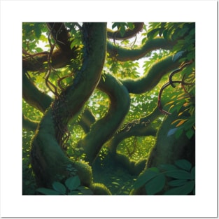 Close-Up Jungle Scene - Twisting Trees and Lianas Posters and Art